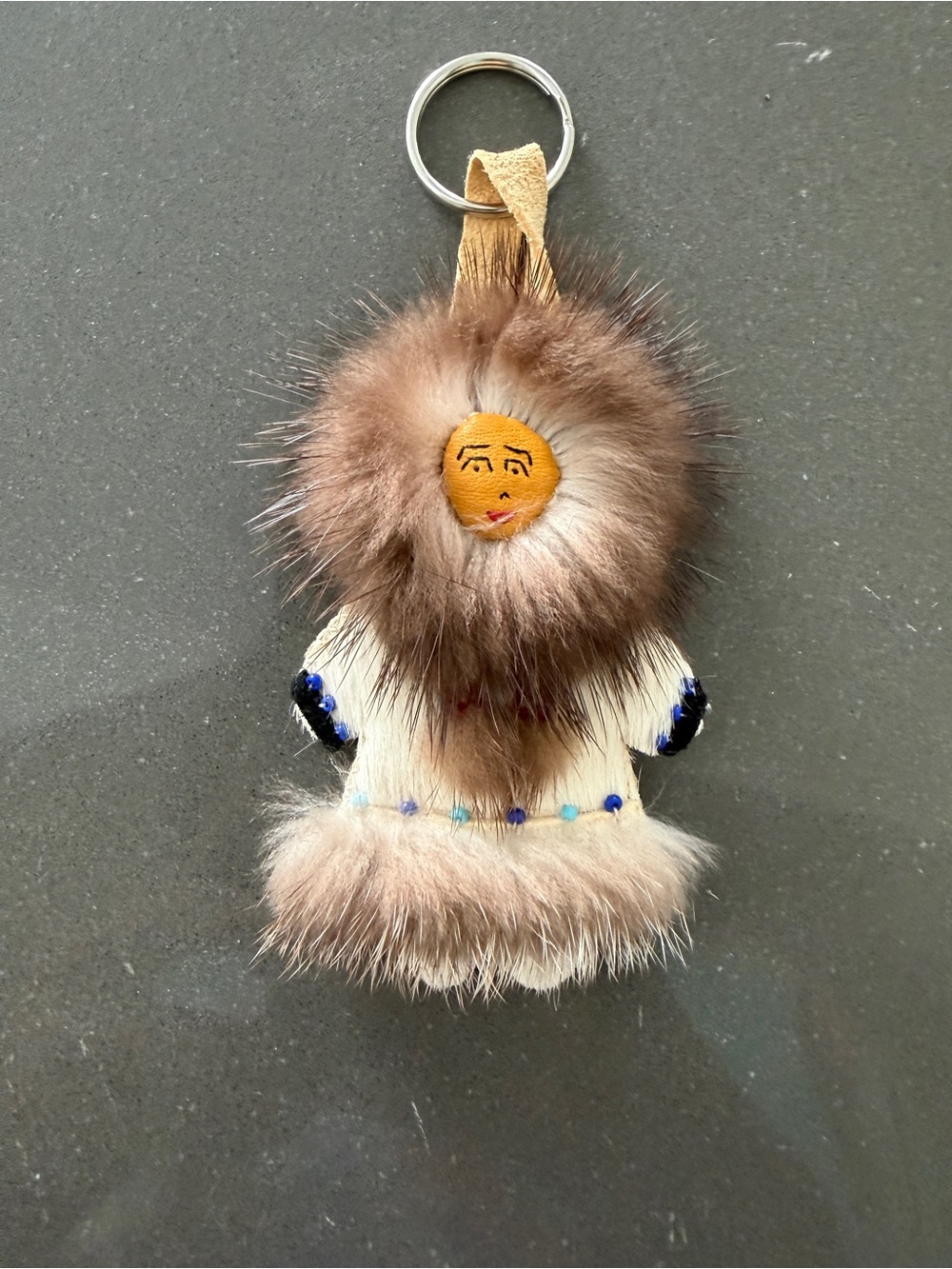 Plush Fur Eskimo Doll Keychain - Beige/Brown